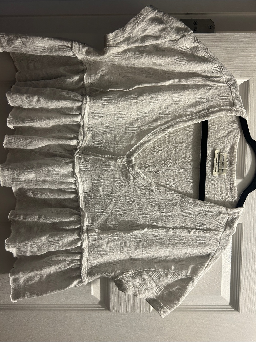Urban Outfitters White Textured Peplum V-Neck Top